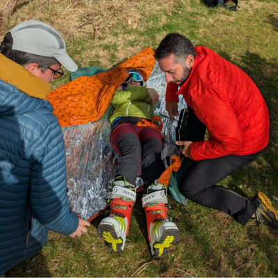 a group practicing wilderness medicine