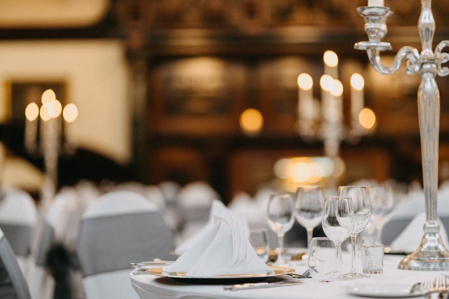 Dinner table set in history dining room